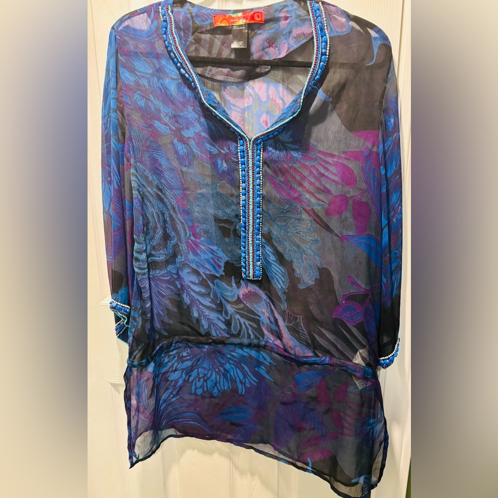 Desigual Blue and Purple Swim Coverup with Relaxed